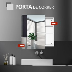 kleankin Armário de Casa de Banho com Espelho Móvel Auxiliar de Parede com Porta de Correr e 3 Prateleiras de Armazenamento para Sala de Estar Cozinha Dormitório 46x12x66cm Prata