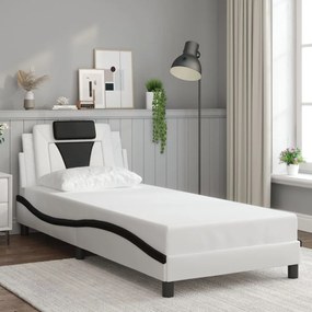 Estrutura cama c/ cabeceira couro artificial branco e preto