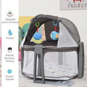 Berço dobrável e portátil para viagem com bolsa de transporte coberta removivel carga 15 kg 70x74x78 cm cinza