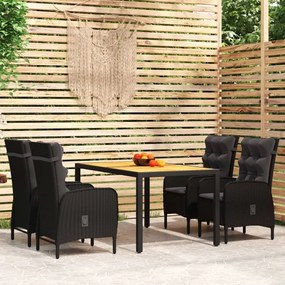vidaXL 5 pcs conjunto de jantar para jardim vime PE preto