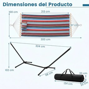 Rede de Descanso Portátil com Suporte, 324 x 98 x 102 cm, Estrutura Metálica Dobrável, Multicolor