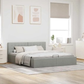 Cama Hidráulica Karen com Arrumação - 180x200cm - Em Tecido Cinza-Clar