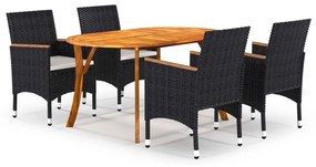 vidaXL 5 pcs conjunto de jantar para jardim preto