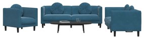 3 pcs conjunto de sofás com almofadas veludo azul