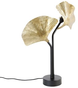 Candeeiro de mesa oriental em latão com preto 2 luzes - Louka