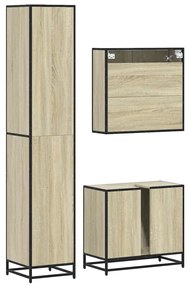 3 pcs conj. móveis casa banho derivados madeira carvalho sonoma
