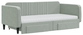 Sofá-cama c/ gavetão e gavetas 90x190 cm veludo cinzento-claro