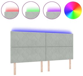 Cabeceira LED Estilo Blocos de Diamante Cinza Claro 200 cm em Veludo