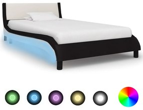vidaXL Estrutura cama c/ LEDs 90x200 cm couro artificial preto/branco