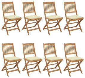 vidaXL Cadeiras de jardim dobráveis 8 pcs c/ almofadões acácia maciça