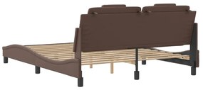 Estrutura cama c/ cabeceira 160x200cm couro artificial castanho
