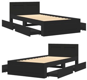 Estrutura cama cabeceira 75x190 cm derivados de madeira preto