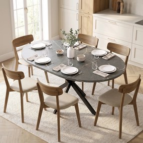 Mesa de Jantar Extensível Oval, 100-135 x 100 x 75 cm (CADEIRAS NÃO INCLUIDAS), para 4 a 6 Pessoas, Preto
