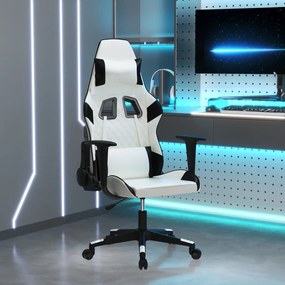 vidaXL Cadeira gaming couro artificial branco e preto