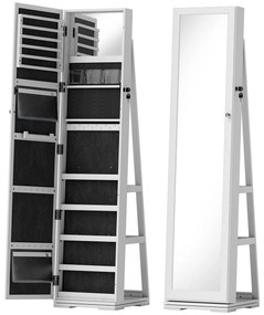 HOMCOM Armário para Jóias 360° com Fechadura e Espelho Incorporado Joalheiro de Pé Carga Máxima 20 kg 38x38x160 cm Branco | Aosom Portugal