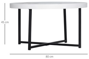 mesa de Centro Mesa de Sala de Estar Redonda com Bancada Similar ao Mármore e Estrutura de Metal para Escritório Estilo Moderno 80x80x45cm Branco e Pr