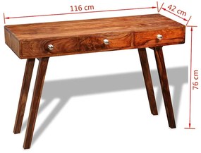 Mesa consola com 3 gavetas 76 cm madeira acácia sólida