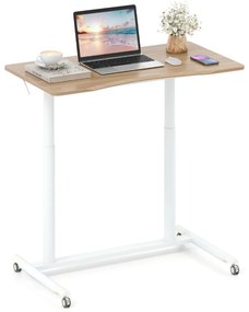 Secretária com altura ajustável em C 95 x 52 x 70-106 cm com rodas bloqueáveis e estrutura metálica para escritório Natural