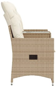 Sofá de jardim reclinável 2 lugares com mesa vime PE bege