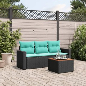 vidaXL 4 pcs conjunto de sofás p/ jardim c/ almofadões vime PE preto