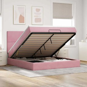 vidaXL Estrutura de cama otomana com colchões 160x200 cm veludo rosa