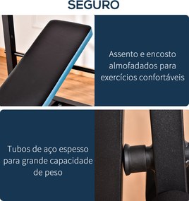 Banco de Musculação Multifuncional (PESOS E BARRA NÃO INCLUIDA) com Suporte para Barras e Encosto Ajustável 155x56,5x120 cm Preto e Azul