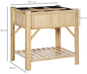 Outsunny Horta Vertical de Madeira 120x60x81cm Mesa de Cultivo com 6 Compartimentos e Prateleira Inferior para Plantas Flores Jardim Terraço Exterior Natural