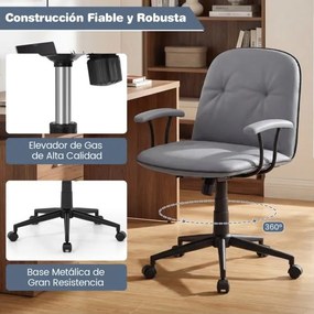 Cadeira de escritório ajustável para casa com função de balanço, braços acolchoados e rodas suaves, cinza