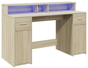 Secretária luzes LED 140x55x91cm deriv. madeira carvalho sonoma