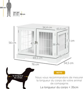 Gaiola para cães 2 em 1: mesa auxiliar e gaiola com 2 portas com fechadura 76 x 54,5 x 56 cm - Metal e MDF