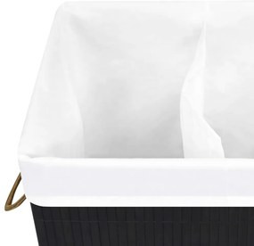 Cesto para roupa suja c/ 2 secções 72 L bambu preto