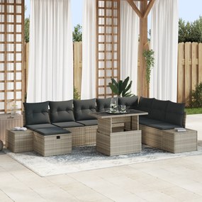 Conjunto de Sofás de Jardim com 9 Peças e Almofadas em Rattan Poliéste