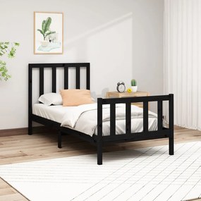 Estrutura de cama 100x200 cm pinho maciço preto