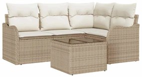 Conjunto de Sofá de Jardim vidaXL 5 Peças com Almofadas Rattan Poliést
