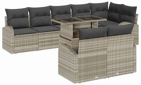 Conjunto de Sofá de Jardim de 9 Peças com Almofadas Cinza Claro em Vim