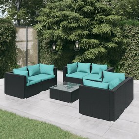 vidaXL 7 pcs conjunto lounge de jardim c/ almofadões vime PE preto