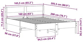 Cama sem colchão 160x200 cm madeira pinho maciço castanho-mel