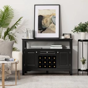 Armário de cozinha Despensa com suporte para garrafas de vinho com 2 armarios de jantar 117 x 40,5 x 82,5 cm Preto