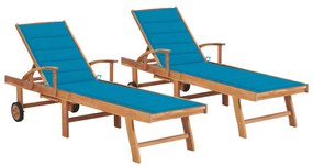 vidaXL Espreguiçadeiras 2 pcs com almofadão azul teca maciça