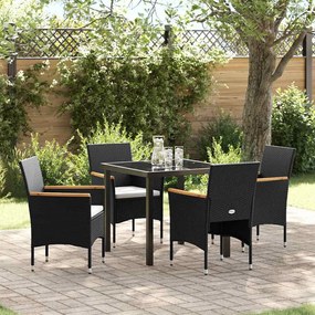 vidaXL Conjunto de Jantar para Jardim com almofada 5 pcs Preto vime PE