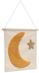Kave Home - Tapeçaria de parede Hoshi 100% algodão lua mostarda e estrela castanho 40 x 40 cm