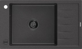 Mexen Elias lava-louça de granito 1-bacia com escorredor 795 x 480 mm, preto salpicado, sifão preto - 6511791005-76-B