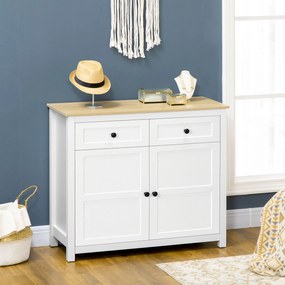 Cómoda com 2 portas e prateleira ajustável em altura, 2 gavetas, 100 x 40 x 85 cm, branca e com acabamento em imitação de madeira