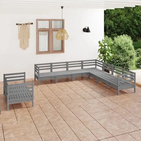 vidaXL 9 pcs conjunto lounge de jardim pinho maciço cinzento