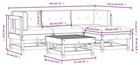 5 pcs conjunto lounge jardim com almofadões madeira maciça