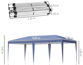 Outsunny Tenda Dobrável 6x3 Tenda de Jardim Portátil com Bolsa de Transporte Tecido Oxford Estrutura de Aço para Exterior Festas Acampamento Azul