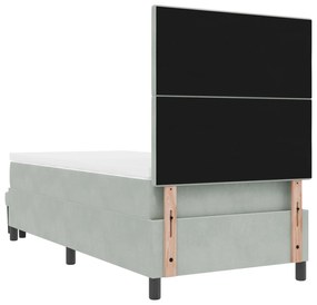 Cama Box Spring com Colchão &amp; Banco Cinza Claro 90x190 cm Veludo