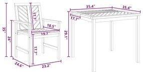 Conjunto de Jantar de Jardim 3 Peças Madeira Sólida Acácia