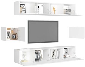 6 pcs conjunto de móveis de TV derivados de madeira branco