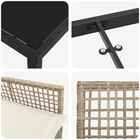 Conjunto de Jantar de 5 Peças com Almofadas Bege Rattan Poliéster